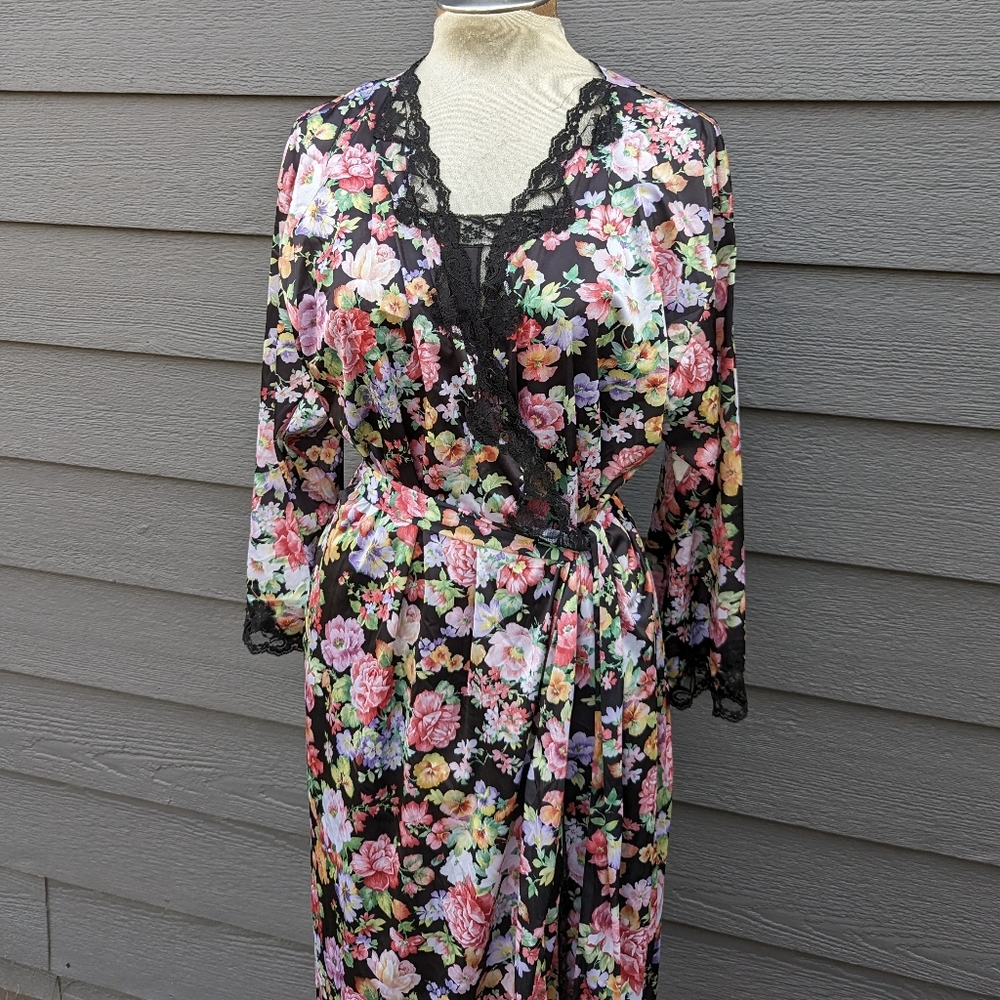 FLORAL vintage NIGHTGOWN and ROBE set L Xl - Picture 7 of 14